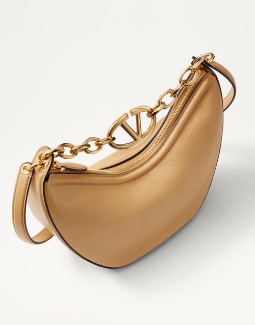 Valentino Garavani - Small Vlogo Moon Hobo Bag In Grainy Calfskin With Chain
 - Cappuccino - Woman - Woman View All
