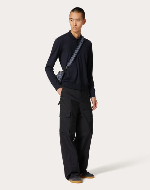 Valentino - Long-sleeve Cashmere And Silk Polo Shirt With Vlogo Signature Embroidery - Navy - Man - Knitwear