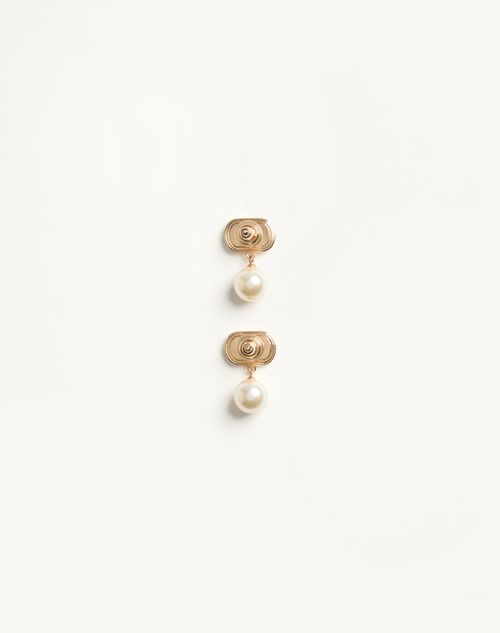 Valentino Garavani - Ovalette Earrings In Metal, Enamel And Swarovski® Pearls - Gold/cream - Woman - Jewellery