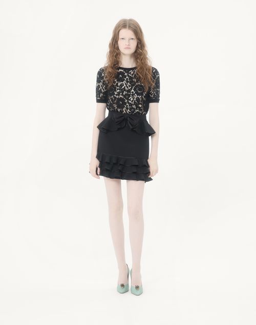 Valentino - Cotton And Lace Top - Black - Woman - Knitwear