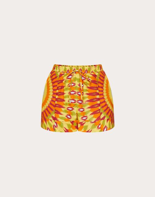 Valentino - Round Rain Print Popeline Shorts - Orange/multicolor - Woman - Pants And Shorts