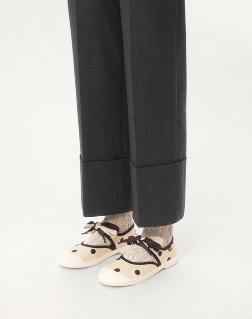 Valentino Garavani - Bay By Bay Ballerina Sneakers In Moiré Plus De Pois Fabric - Butter/black - Woman - Sneakers