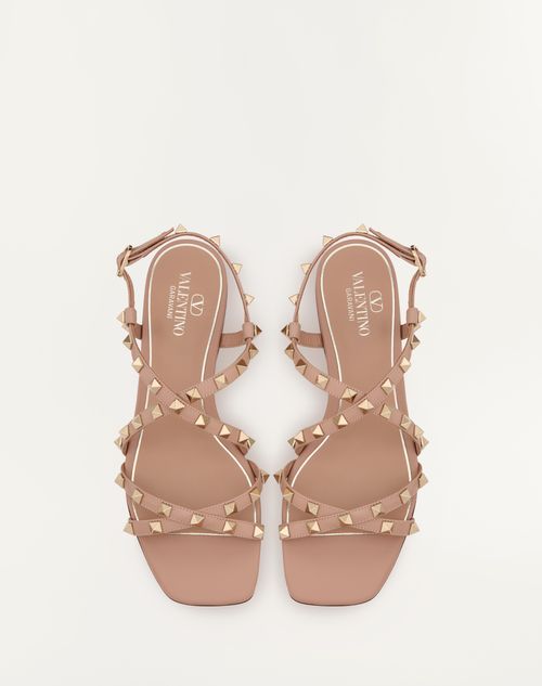 Calfskin Rockstud Sandal With Straps for Woman in Light Calfskin Rockstud Sandal With Straps for Woman in Light