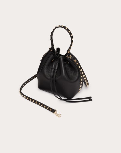 Rockstud Grainy Calfskin Bucket Bag for Woman in Black Valentino US