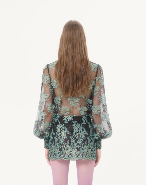 Valentino - Lace Top - Chocolate/turquoise - Woman - Shirts And Tops