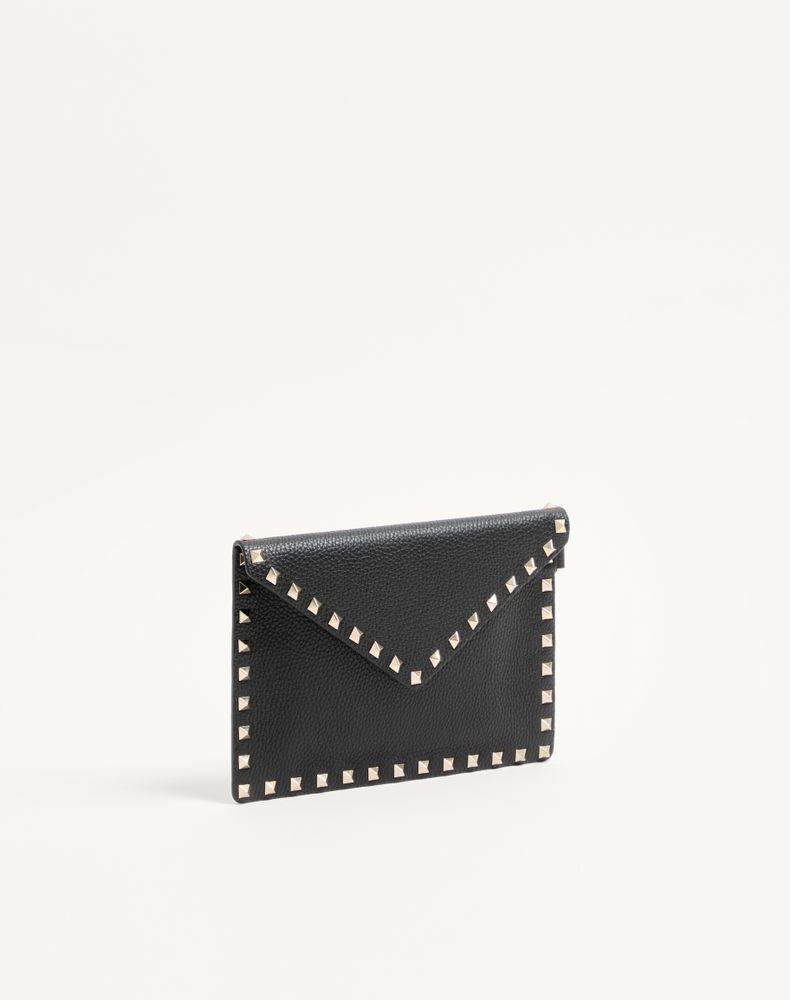 Valentino Garavani Rockstud Grainy Calfskin Pouch Woman Black Uni