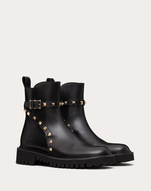 Valentino Garavani - Bota Al Tobillo Rockstud De Cuero De Becerro Con Tacón De 90 mm - Negro - Mujer - Tienda De Invierno