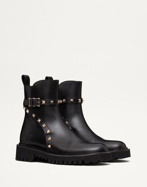 Valentino Garavani - Bota Al Tobillo Rockstud De Cuero De Becerro Con Tacón De 90 mm - Negro - Mujer - Botas