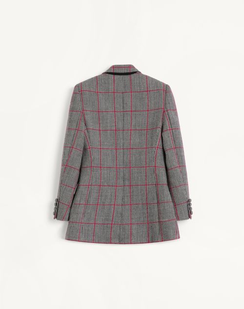Valentino - Single-breasted Wool Jacket With Check Pattern - Black/ivory/cherry Red - Man - Coats And Blazers