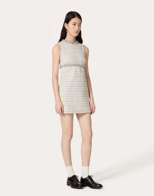 Valentino - Embroidered Delicate Tweed Short Dress - Ivory/grey/azure - Woman - Ready To Wear