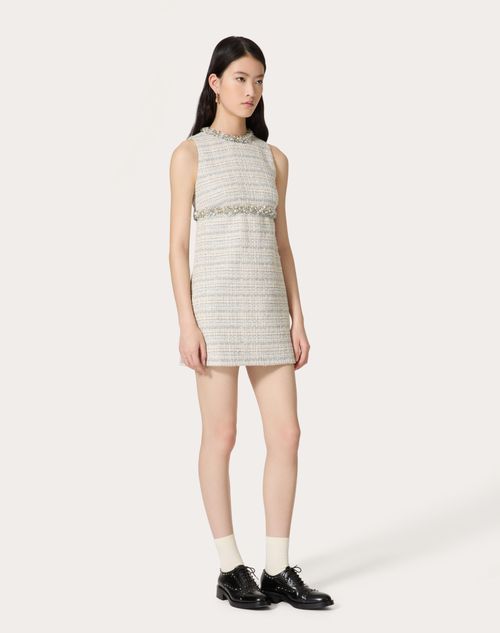 Valentino - Embroidered Delicate Tweed Short Dress - Ivory/grey/azure - Woman - Dresses