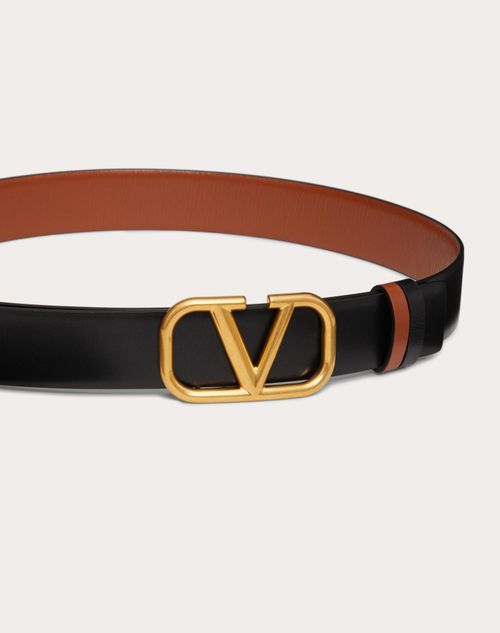 Reversible Vlogo Signature Belt In Glossy Calfskin 30 Mm for Woman in  Saddle Brown/black