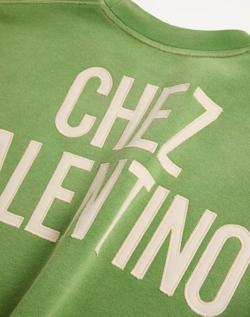 Valentino - Cotton Sweatshirt With Chez Valentino Print And Embroidery - Laurel - Man - Tshirts And Sweatshirts