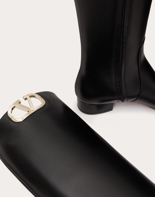Valentino Garavani - Vlogo Type Calfskin Boot 30mm - Black - Woman - Boots