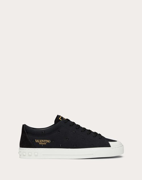 Valentino Garavani - Cityplanet Sneaker In Sustainable Canvas And Recycled Nylon Studs - Black - Man - Cityplanet - M Shoes