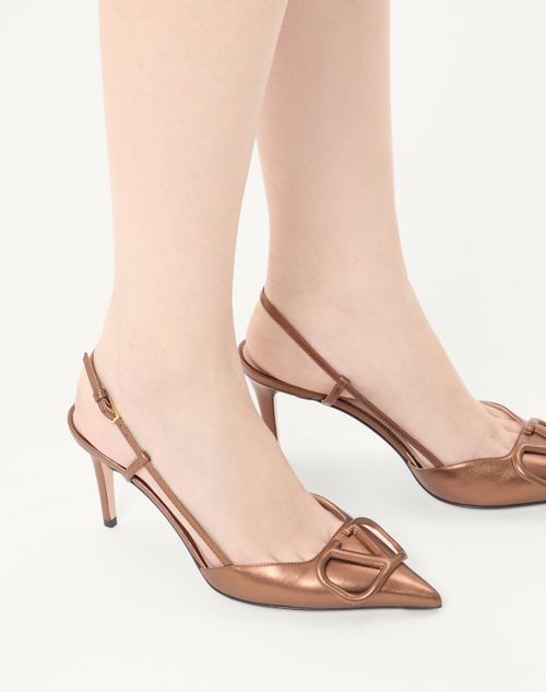 Valentino Garavani - Vlogo Signature Slingback Pump In Laminated Nappa Leather 80mm - Bronze - Woman - Pumps
