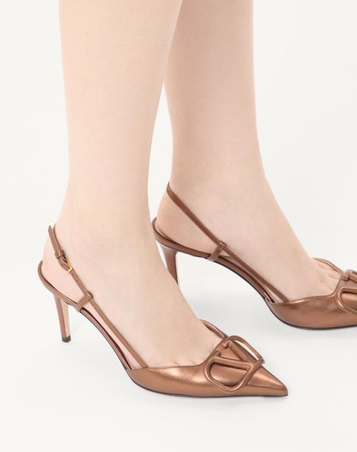 Valentino Garavani - Vlogo Signature Slingback Pump In Laminated Nappa Leather 80mm - Bronze - Woman - Pumps