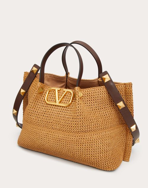 Medium Shopping Bag In Synthetic Raffia for Woman in Biscuit/chocolate ...