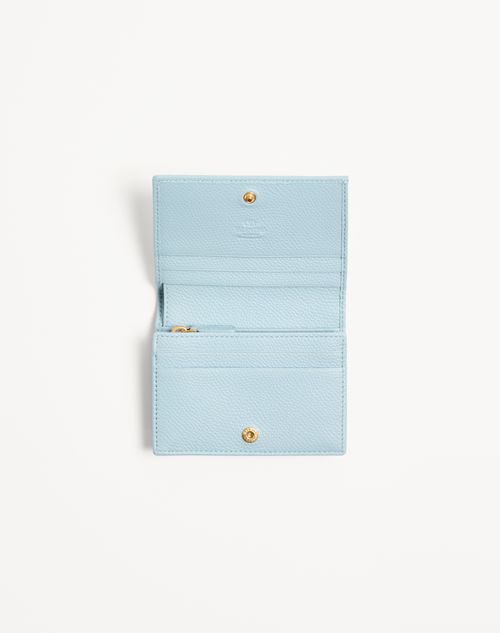 Valentino Garavani - Cherryfic Wallet In Grainy Calfskin - Porcelain Blue - Woman - Wallets & Cardcases - Accessories