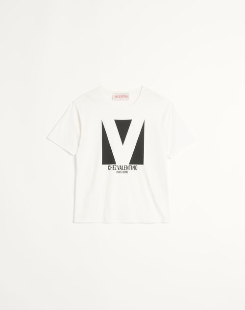 Valentino - Cotton T-shirt With Chez Valentino Print - Ivory - Man - Shelf - Mrtw - Logos & Collection - W1