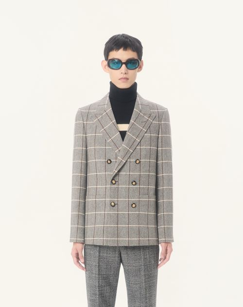 Valentino - Valentino Double-breasted Wool Jacket With Check Pattern - Grey - Man - Coats And Blazers