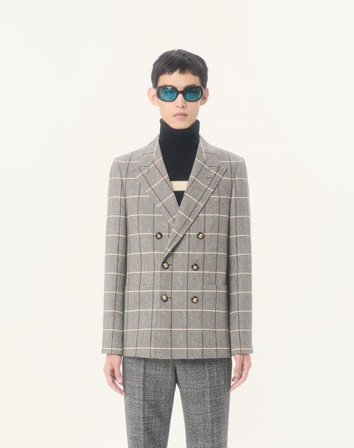 Valentino - Valentino Double-breasted Wool Jacket With Check Pattern - Grey - Man - Coats And Blazers