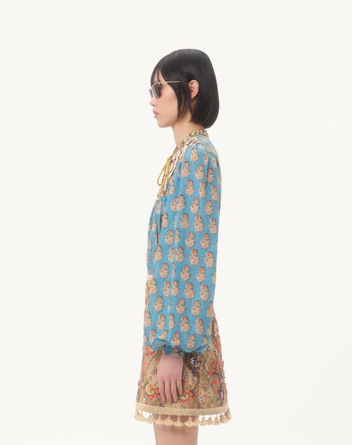 Valentino - Cotton And Lurex Top With Petales D'amour Embroidered Print - Multicolour - Woman - Shirts & Tops