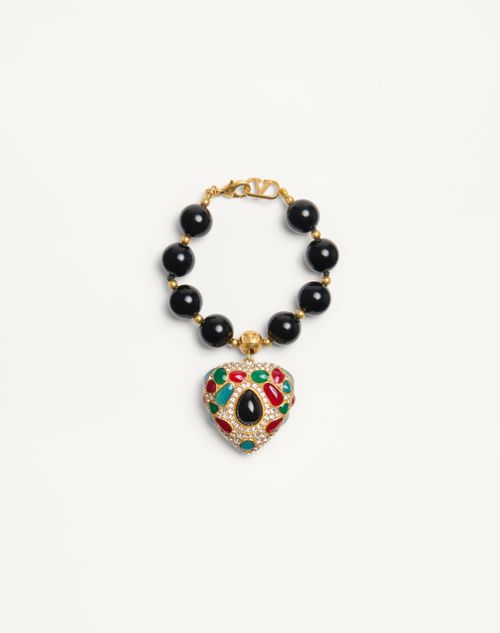 Valentino Garavani - Coeur Royal Bracelet In Metal, Resin, Enamel And Swarovski® Crystals - Black - Woman - Fashion Jewelry
