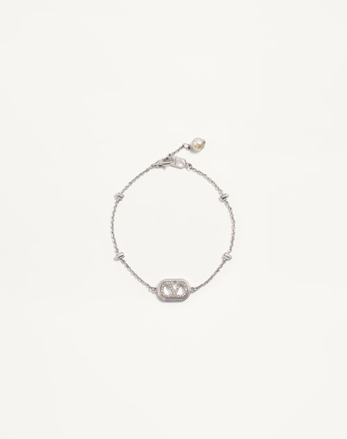 Valentino Garavani - Vlogo Signature Bracelet In Metal, Pearls And Swarovski® Crystals - Rhodium - Woman - Jewellery