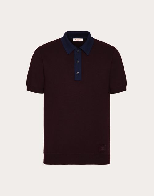 Valentino - Wool Polo Shirt With Vlogo Signature Embroidery - Maroon/navy - Man - Shelf - Mrtw - Wardrobing & Vlogo Sign