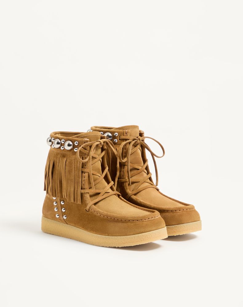 Valentino Garavani Nellcote Ankle Boot In Split-Grain Leather 25Mm Woman Havana Beige 38.5