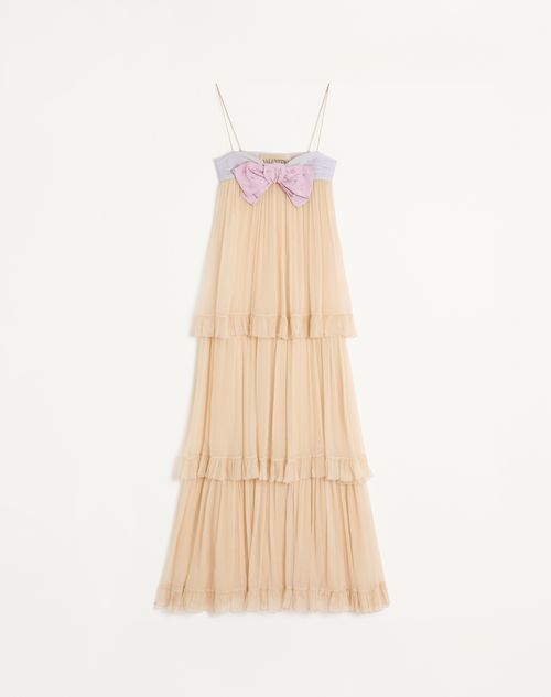 Valentino - Embroidered Long Dress In Creponne Chiffon - Natural - Woman - Gowns