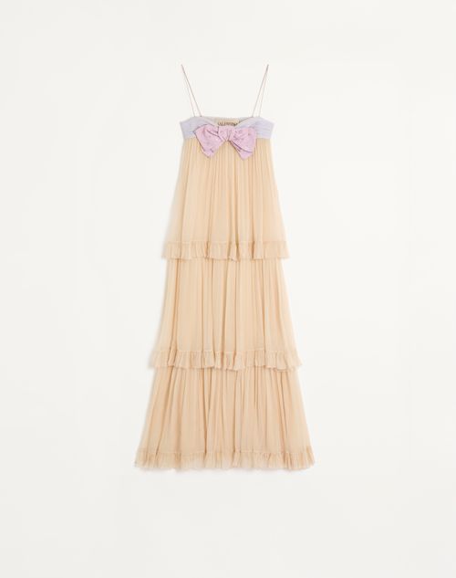 Valentino - Embroidered Long Dress In Crepponne Chiffon - Natural - Woman - Ready To Wear