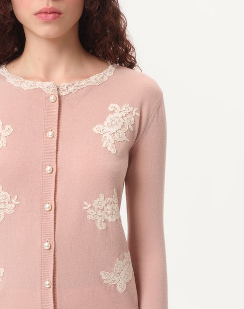 Embroidered Cardigan With Lace Inserts for Woman in Rose Embroidered Cardigan With Lace Inserts for Woman in Rose