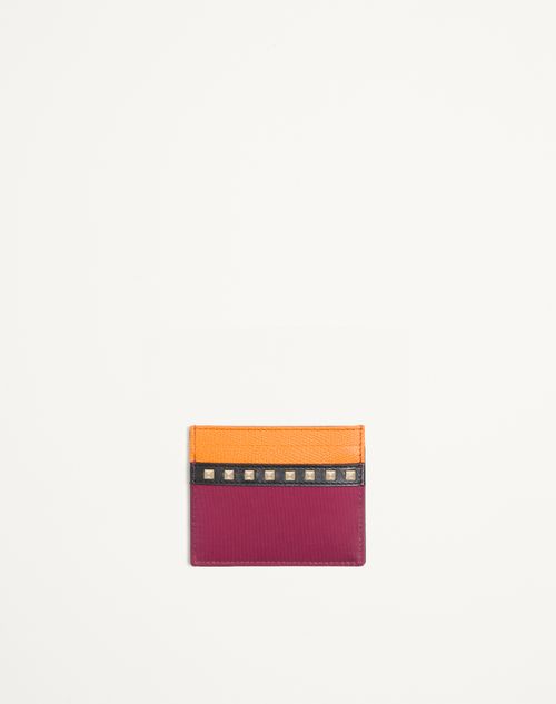 Valentino Garavani - Valentino Garavani Stud Up Cardholder In Nylon And Grainy Calfskin - Insolent/orange - Man - Wallets And Small Leather Goods