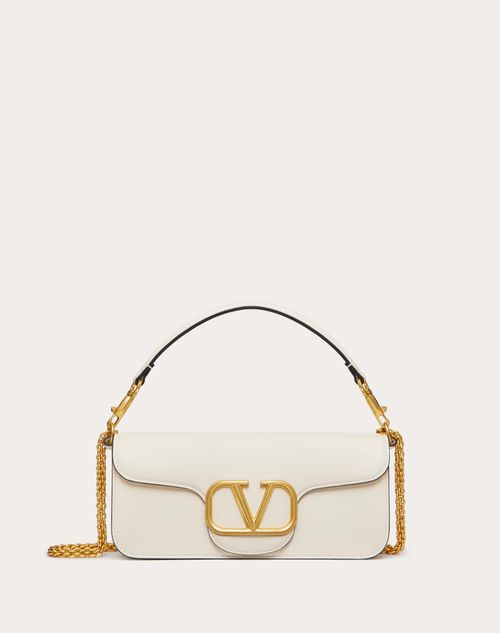 Valentino Garavani - Valentino Garavani Locò Calfskin Shoulder Bag - Light Ivory - Woman - Shoulder Bags