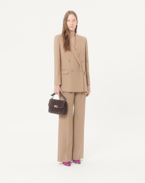 Valentino Garavani - Valentino Garavani Rockstud Spike Medium Suede Bag - Ebony - Woman - Shoulder Bags