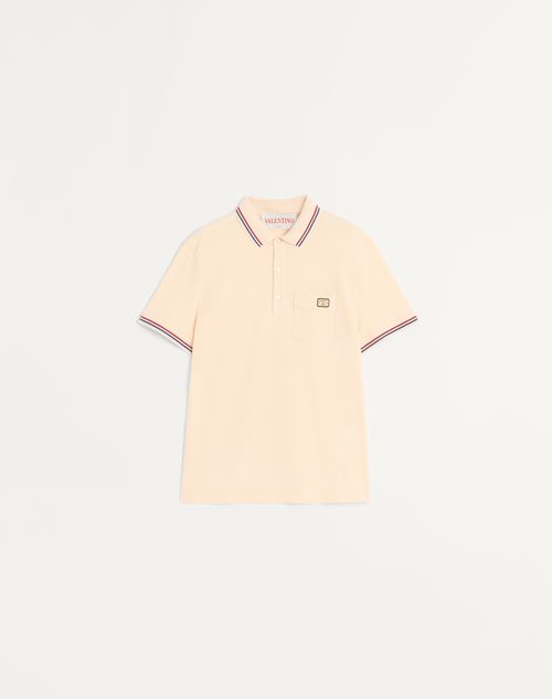 Valentino - Cotton Piqué Polo Shirt With Vlogo Patch - Butter - Man - T-shirts And Sweatshirts