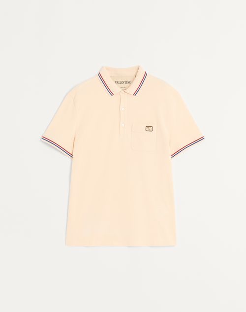 Valentino - Cotton Piqué Polo Shirt With Vlogo Patch - Cream - Man - T-shirts And Sweatshirts