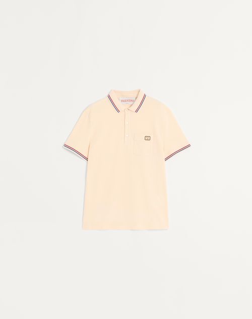 Valentino - Cotton Piqué Polo Shirt With Vlogo Patch - Butter - Man - Shelf - Mrtw - Prints & Stripes - W2+w3