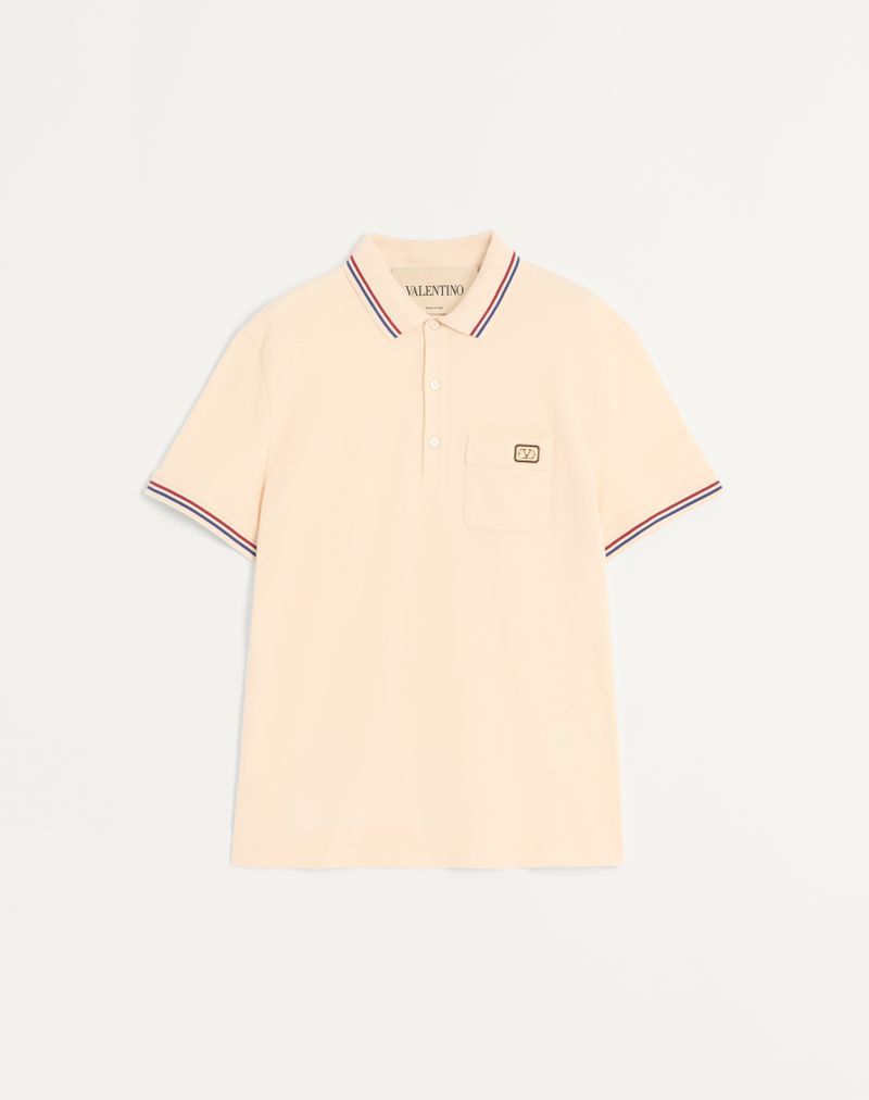 Polo Piqué Coton Écusson VLogo Blanc Cassé — Valentino