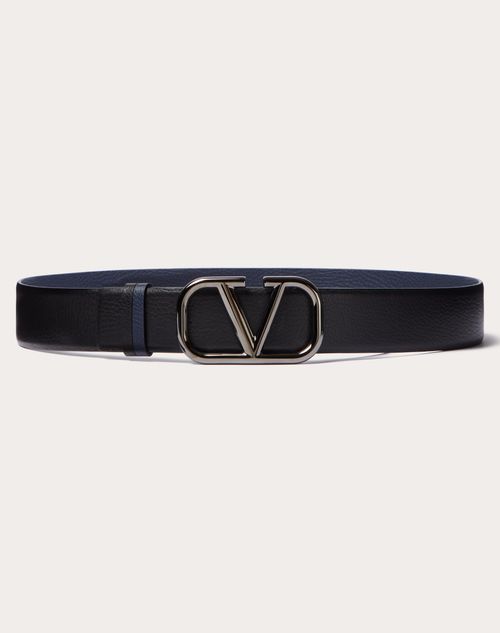 Valentino Garavani - Cintura Reversibile Vlogo Signature In Vitello Stampa Alce 40 Mm - Nero/marine - Uomo - Cinture