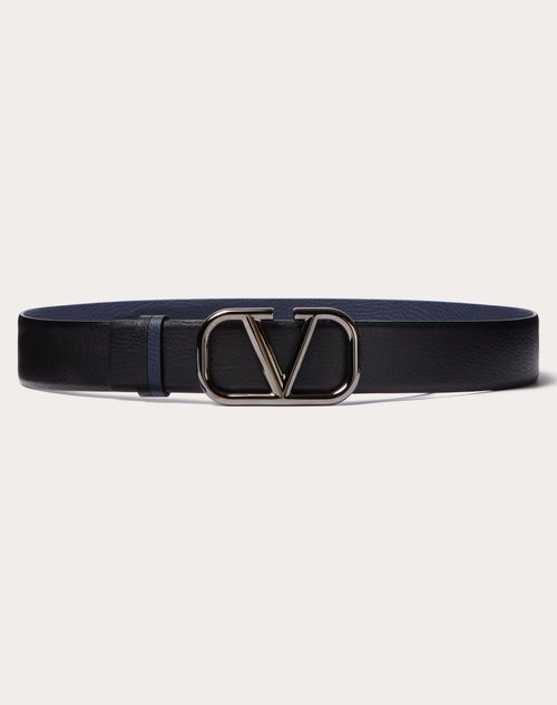 Valentino Garavani - Cinturón Reversible De 40 mm De Cuero Graneado De Becerro Con El Vlogo Signature - Negro/marine - Hombre - Cinturones
