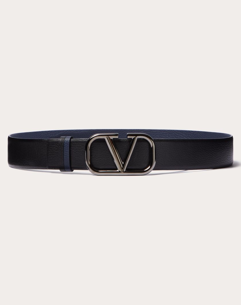 Valentino Handbags Cintura Reversibile Vlogo Signature In Vitello Stampa Alce 40 Mm per Uomo in Nero/marine | Valentino IT