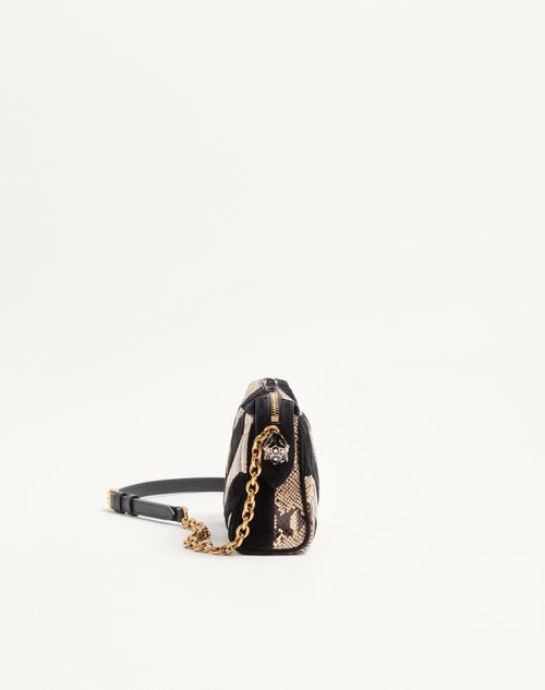 Valentino Garavani - Valentino Garavani Panthea Small Shoulder Bag In Python And Suede With A Chevron Pattern - Beige/black - Woman - Shoulder Bags