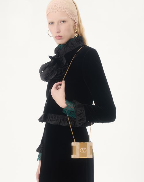 Valentino Garavani - Valentino Garavani Minaumorphe Minaudière In Metal With Swarovski® Crystals And Satin Case - Antique Brass/black - Woman - Clutches