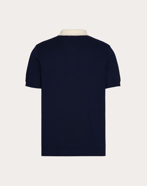 Valentino - Polo En Laine Avec Broderie Vlogo Signature - Bleu Marine/ivoire - Homme - Maille