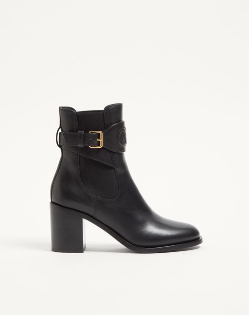 Valentino Garavani - Vlogo Embossed Calfskin Ankle Boot 75mm - Black - Woman - Boots And Ankle Boots