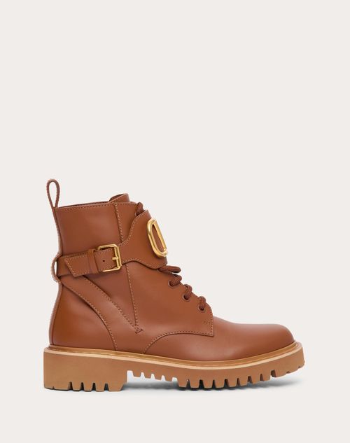 Valentino Garavani - Vlogo Signature Calfskin Combat Boot 35mm / .8 In. - Tan Brown - Woman - Boots