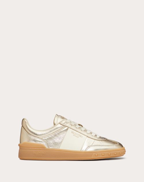Valentino Garavani - Upvillage Sneaker In Laminated Calfskin With Nappa Calfskin Leather Band - Platinum/ivory/amber - Woman - Gifts For Her